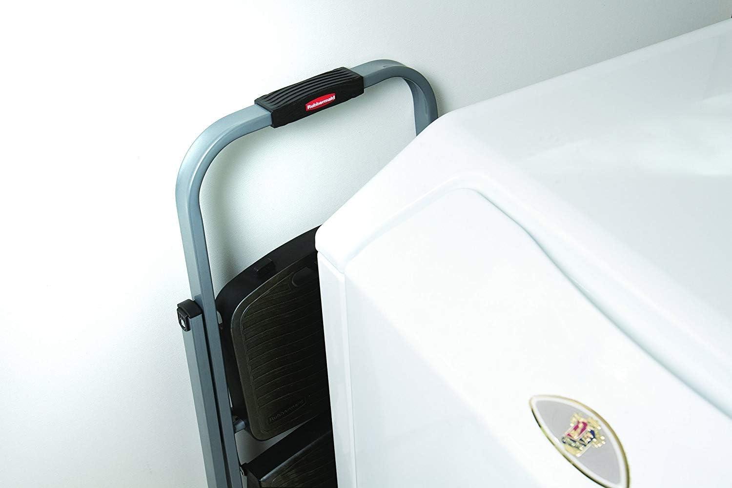 imageRubbermaid 3Step Steel Ladder Folding Step Stool with Hand Grip and NonSlip Feet White Tested to ANSI US Safety Standards No Assembly Required Amazon ExclusiveSilver