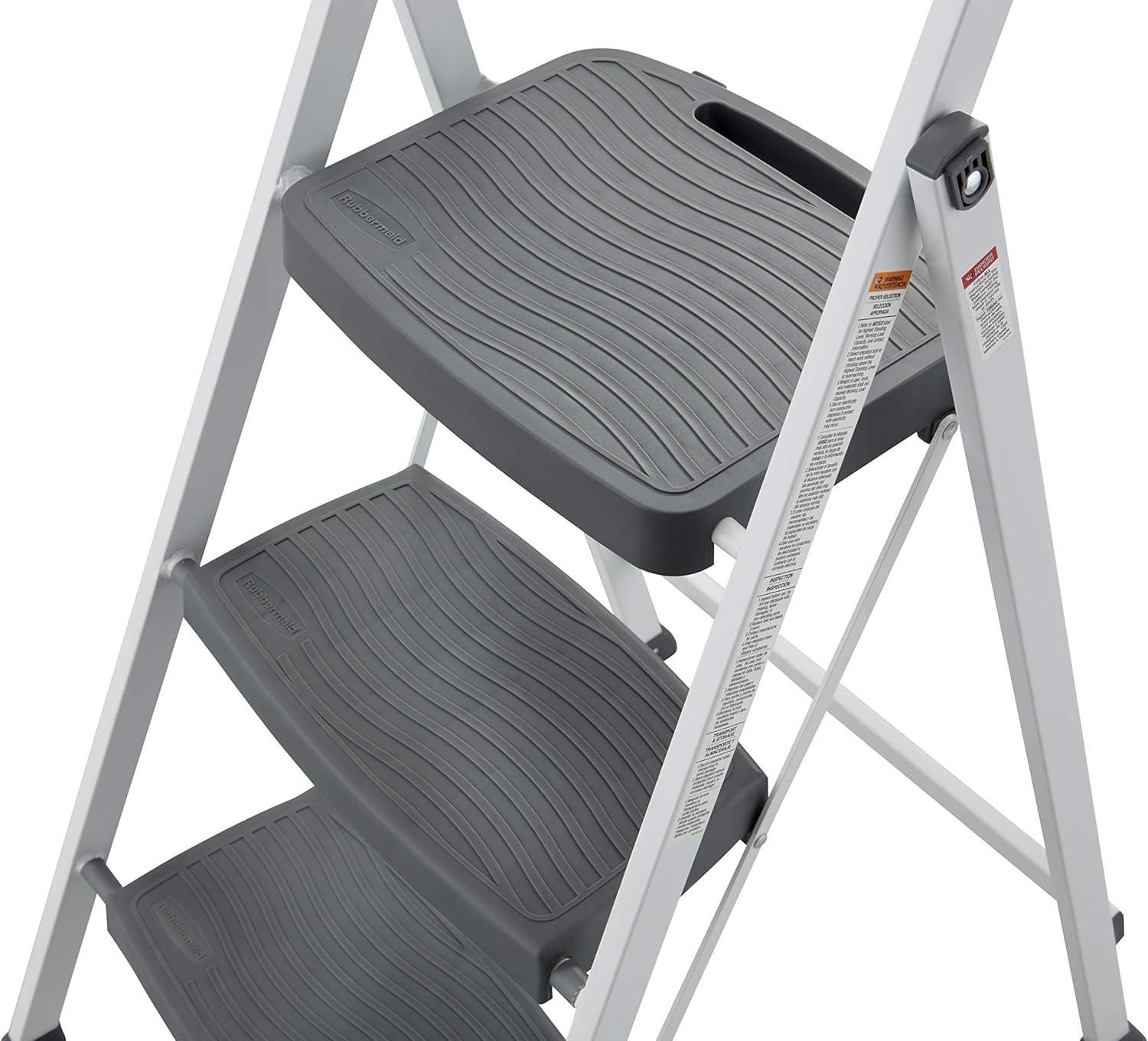 imageRubbermaid 3Step Steel Ladder Folding Step Stool with Hand Grip and NonSlip Feet White Tested to ANSI US Safety Standards No Assembly Required Amazon ExclusiveWhite Finish