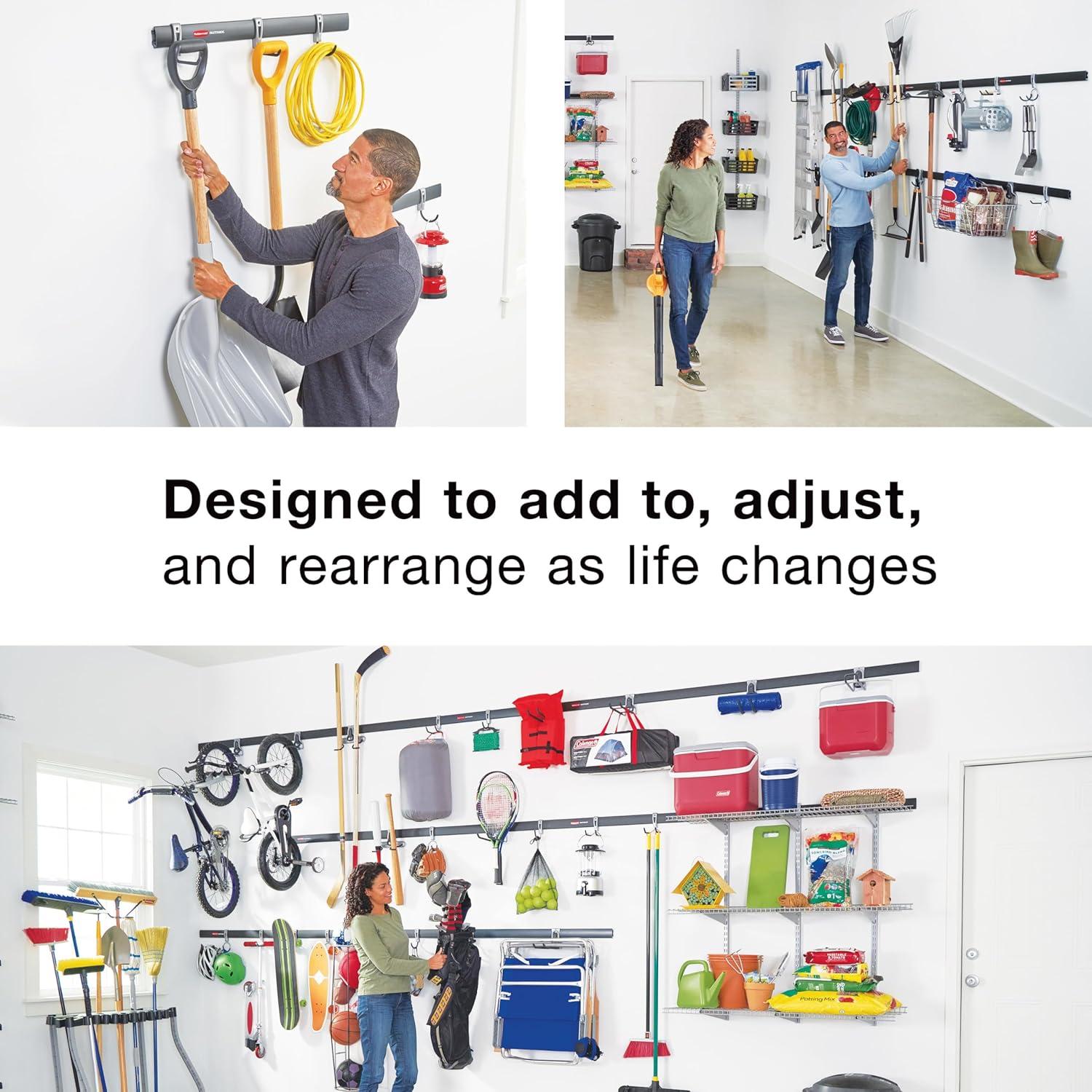 imageRubbermaid FastTrack 2Handle Hook S Hook Mounted Garage Storage and Space Saving Organization System Metallic PowderCoated Steeel for RakesBroomsToysLaddersIndividual