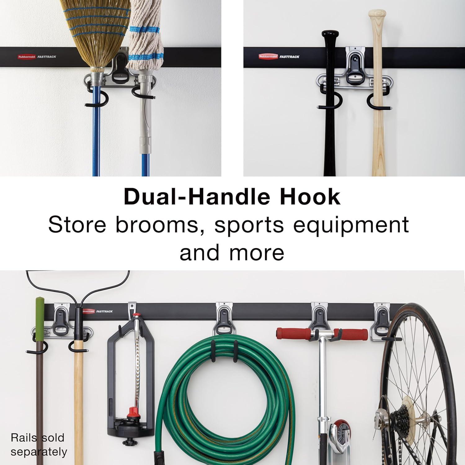 imageRubbermaid FastTrack 2Handle Hook S Hook Mounted Garage Storage and Space Saving Organization System Metallic PowderCoated Steeel for RakesBroomsToysLaddersIndividual