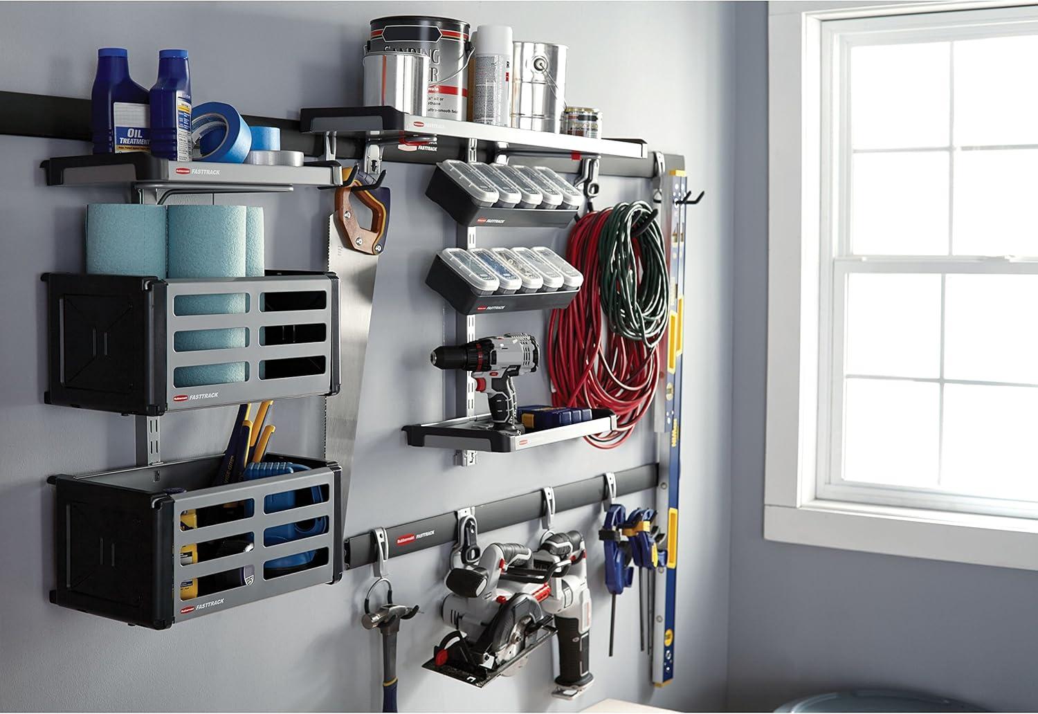 imageRubbermaid FastTrack 2Handle Hook S Hook Mounted Garage Storage and Space Saving Organization System Metallic PowderCoated Steeel for RakesBroomsToysLaddersIndividual