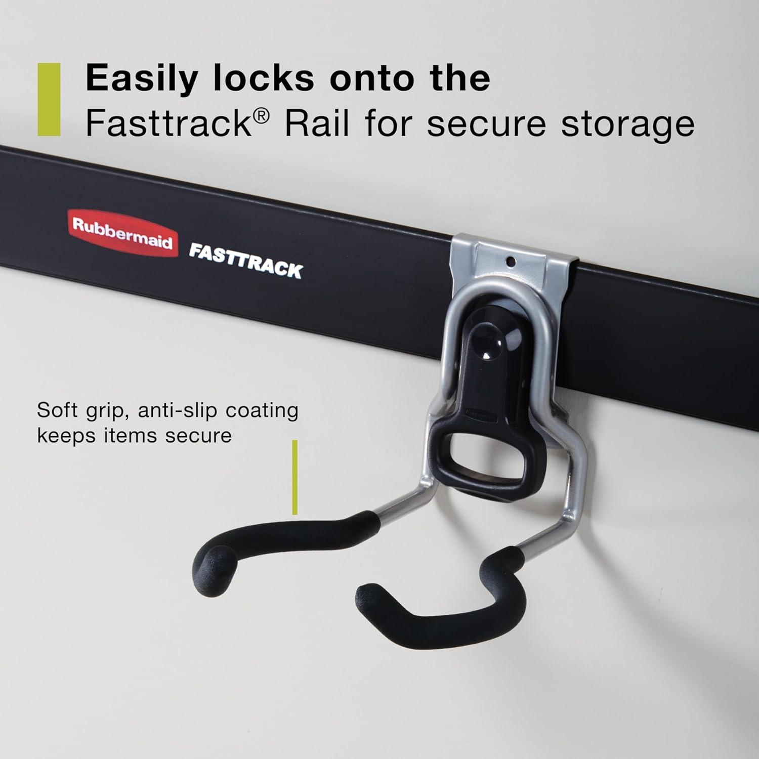 imageRubbermaid FastTrack 2Handle Hook S Hook Mounted Garage Storage and Space Saving Organization System Metallic PowderCoated Steeel for RakesBroomsToysLaddersIndividual