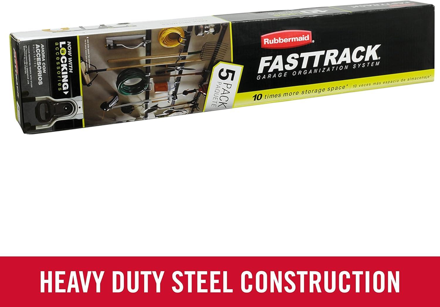 imageRubbermaid FastTrack Garage Storage Utility Hooks 5 Piece Black All in One Rail Hook Kit and Tool Organizer Heavy Duty for HomeGarageShedGarden1 Rail 4 Hooks