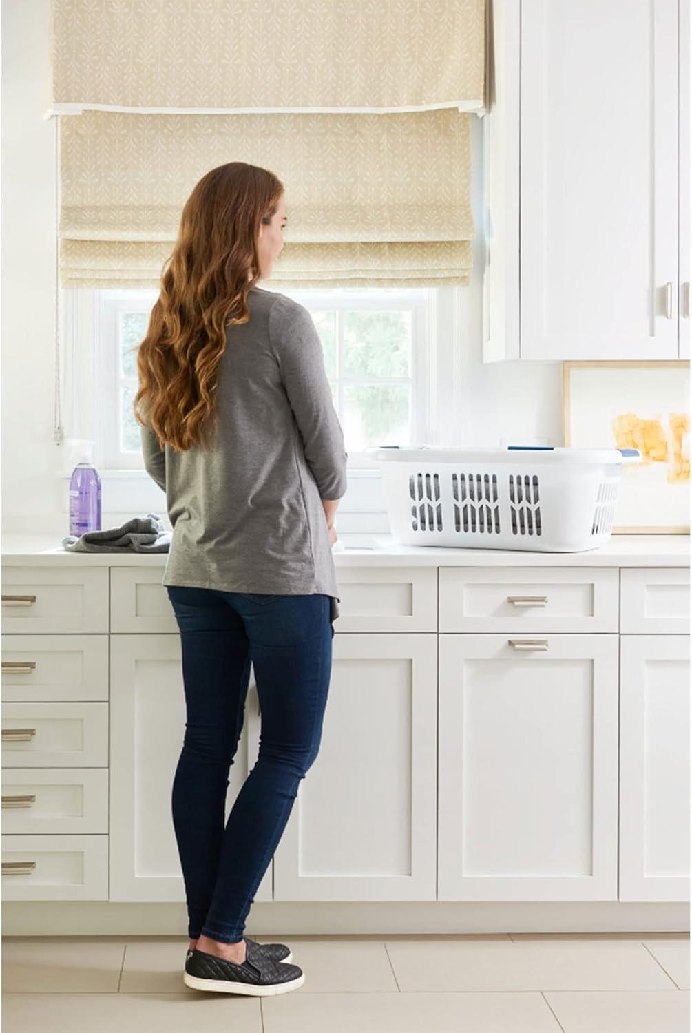 imageRubbermaid Laundry Basket XL HipHugger Basket 21Bushel White Laundry StorageBathroomBedroomHome Closet21 Bushel