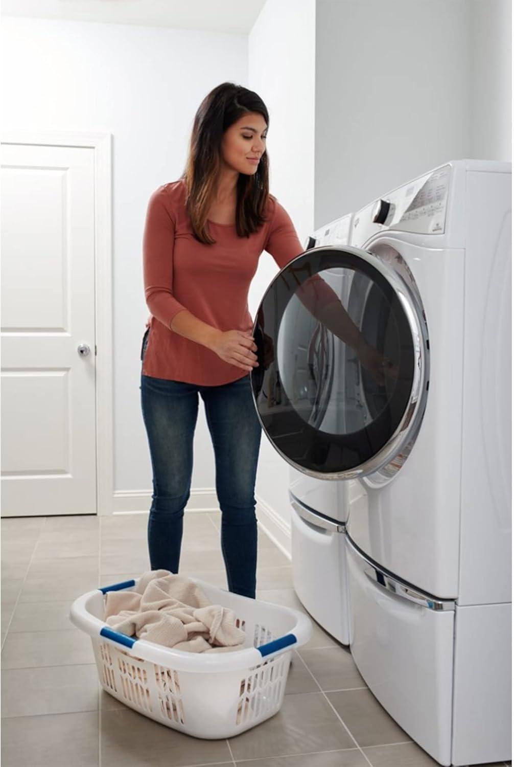 imageRubbermaid Laundry Basket XL HipHugger Basket 21Bushel White Laundry StorageBathroomBedroomHome Closet21 Bushel