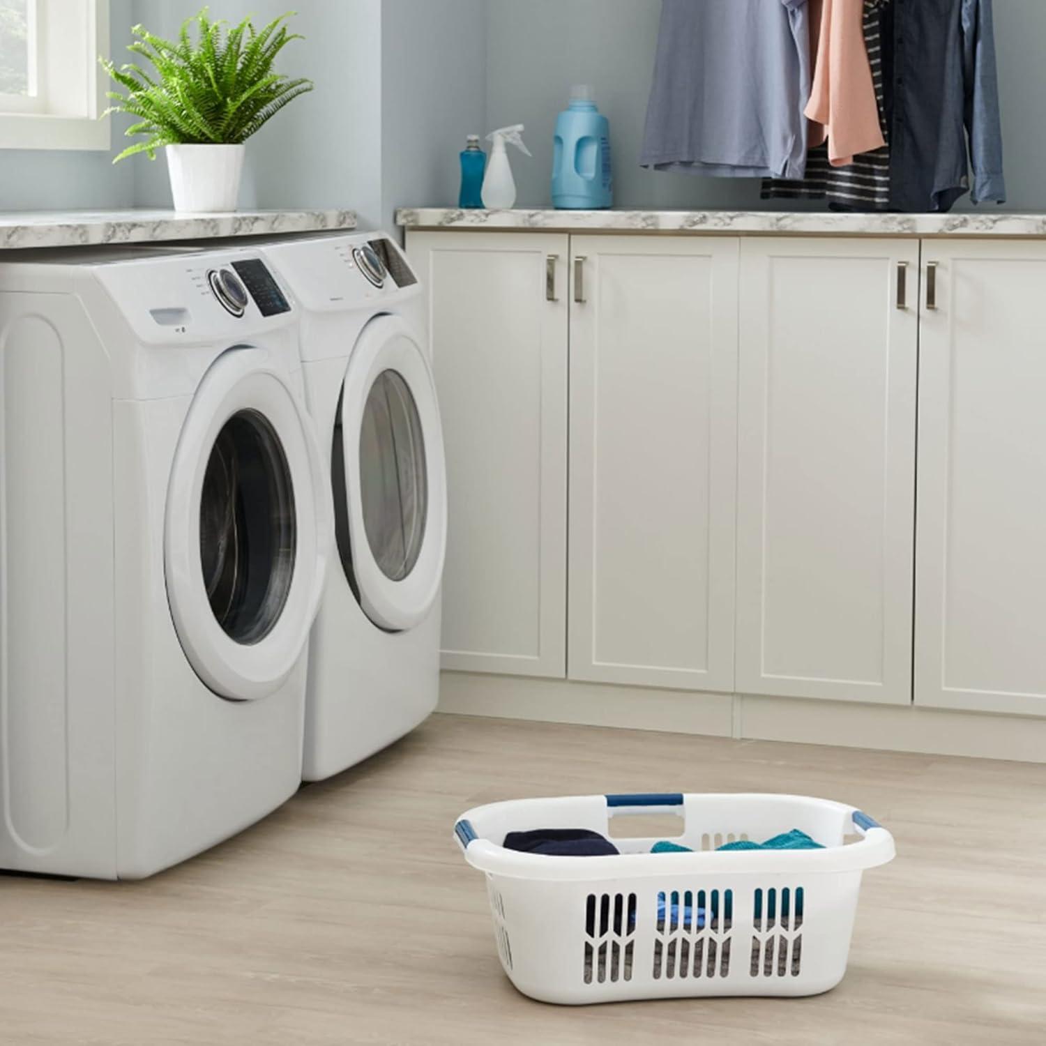 imageRubbermaid Laundry Basket XL HipHugger Basket 21Bushel White Laundry StorageBathroomBedroomHome Closet21 Bushel