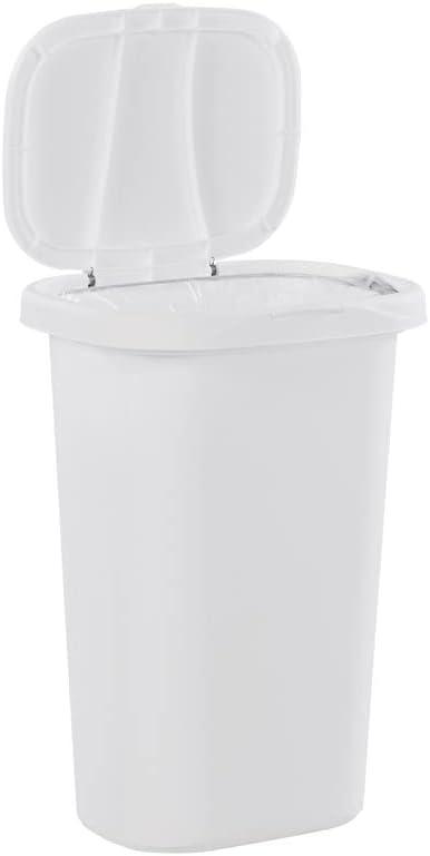 imageRubbermaid Spring Top Trash Can with Lid 13 Gallon Gray Plastic Garbage Bin for HomeKitchenOfficeGarageWhite