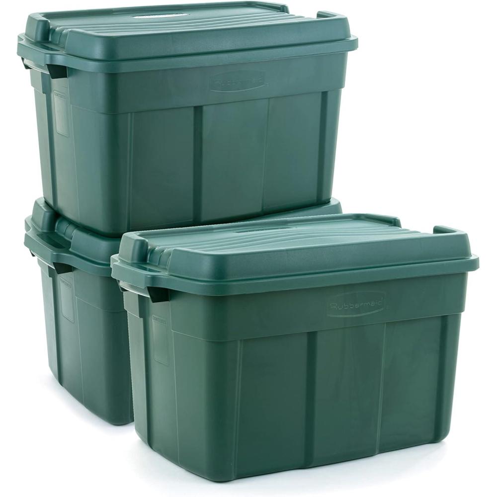 imageRubbermaid 3 Pack High Top Storage Containers for Garage and Home Use 37 Gallon37 Gal Pack of 3