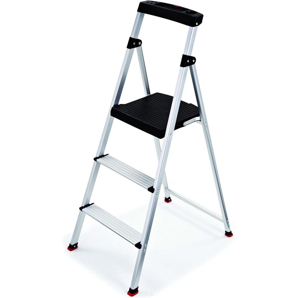 imageRubbermaid 3Step Ladder Aluminum Lightweight Folding Step Stool with Project Tray Silver Tested to US Safety Standards No Assembly Required3Step
