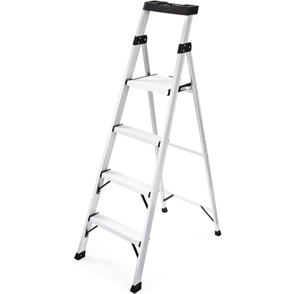 imageRubbermaid 3Step Ladder Aluminum Lightweight Folding Step Stool with Project Tray Silver Tested to US Safety Standards No Assembly RequiredLadder with Project Top