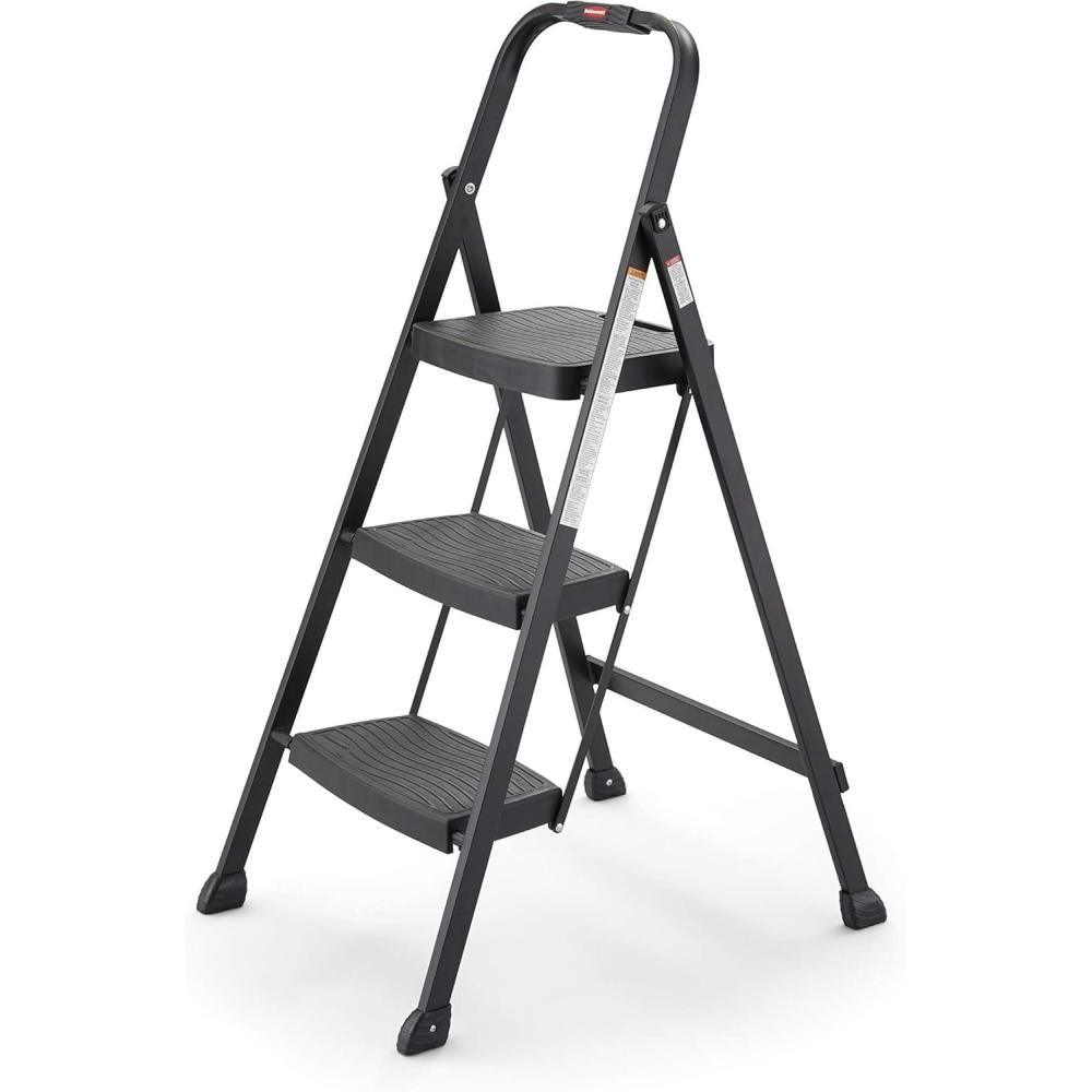 imageRubbermaid 3Step Steel Ladder Folding Step Stool with Hand Grip and NonSlip Feet White Tested to ANSI US Safety Standards No Assembly Required Amazon ExclusiveBlack Finish