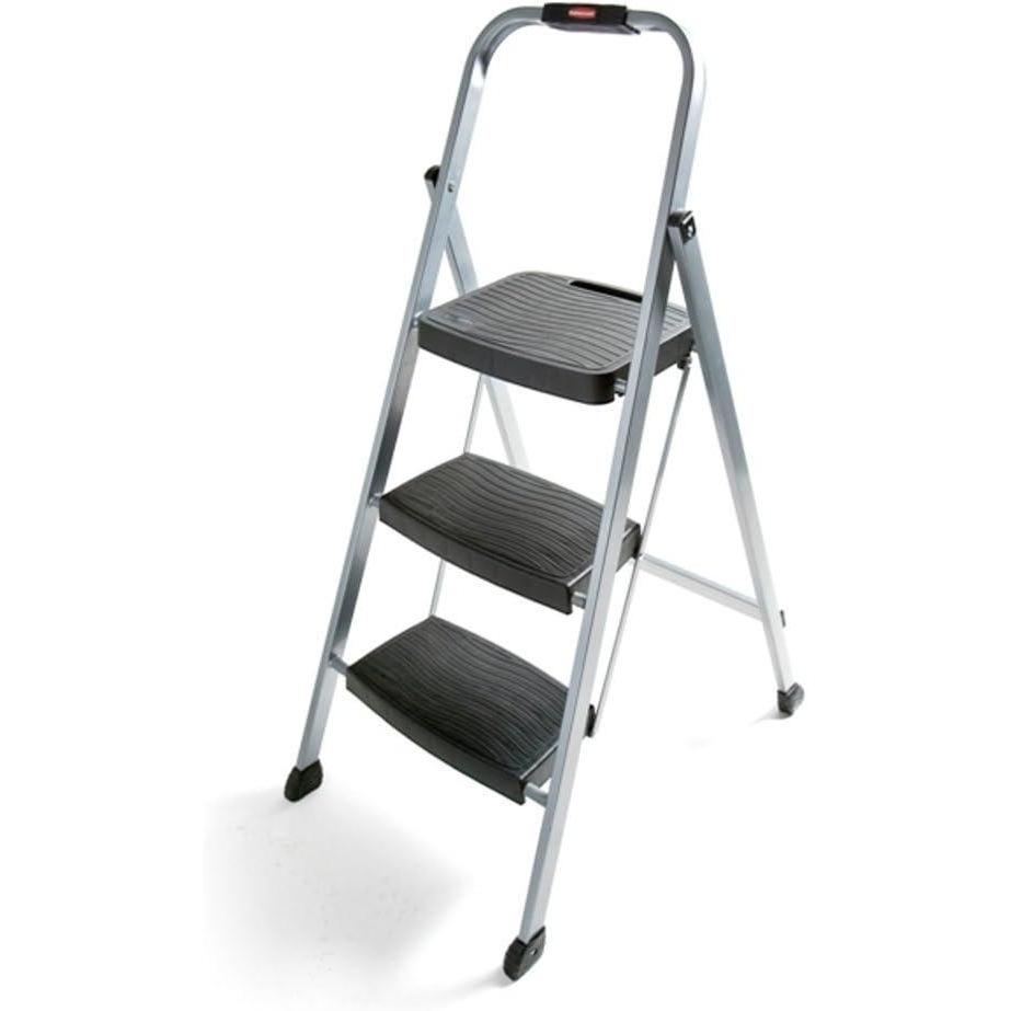 imageRubbermaid 3Step Steel Ladder Folding Step Stool with Hand Grip and NonSlip Feet White Tested to ANSI US Safety Standards No Assembly Required Amazon ExclusiveSilver