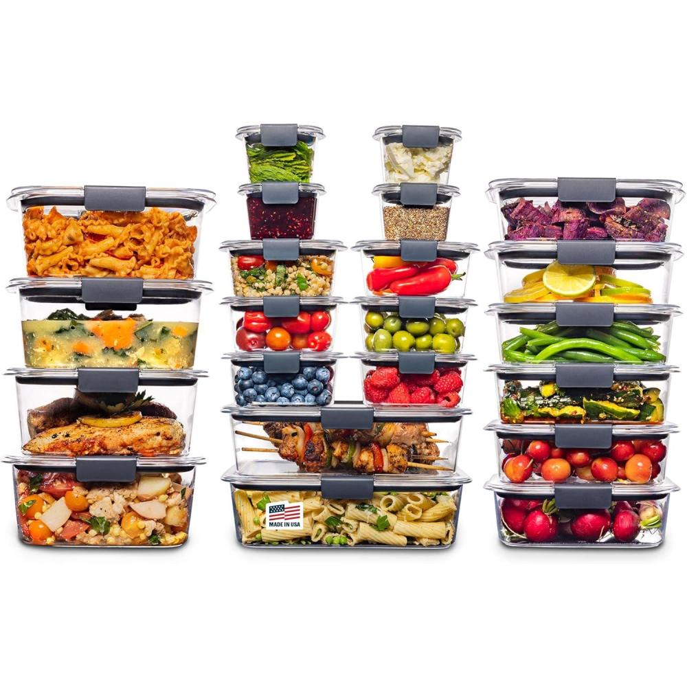 imageRubbermaid Brilliance BPAFree Food Storage Containers Medium Deep 47 Cup 2Pack Airtight ampamp LeakProof Microwave ampamp Dishwasher SafeSet of 22 Assorted Containers