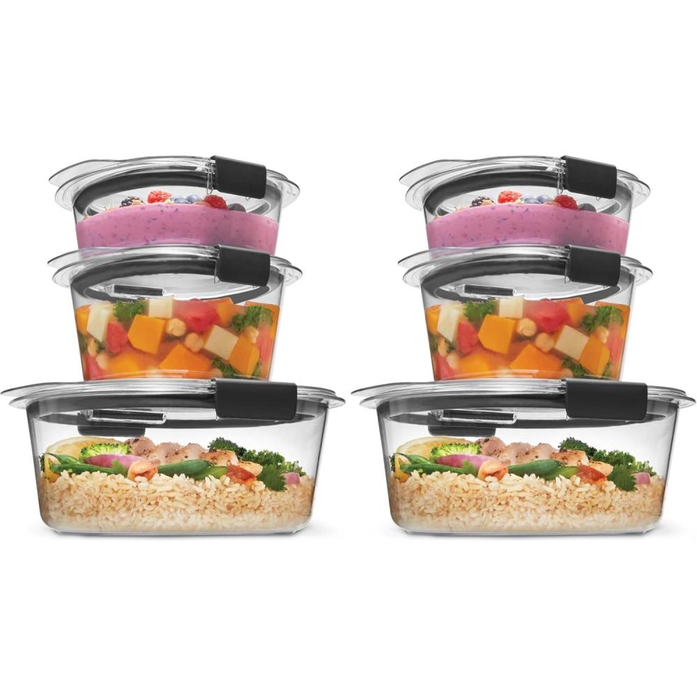 imageRubbermaid Brilliance BPAFree Food Storage Containers Medium Deep 47 Cup 2Pack Airtight ampamp LeakProof Microwave ampamp Dishwasher SafeSet of 3 Round Containers Pack of 2