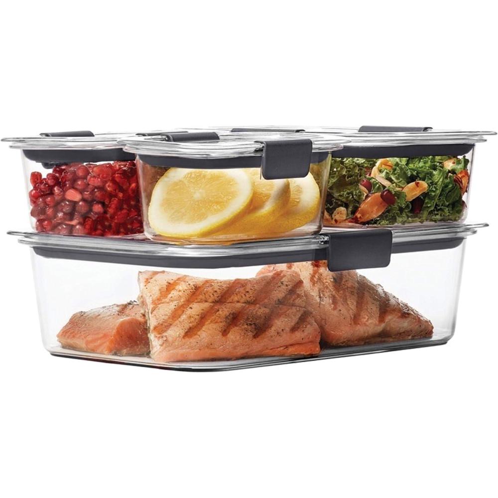 imageRubbermaid Brilliance BPAFree Food Storage Containers Medium Deep 47 Cup 2Pack Airtight ampamp LeakProof Microwave ampamp Dishwasher SafeSet of 4 Assorted Containers