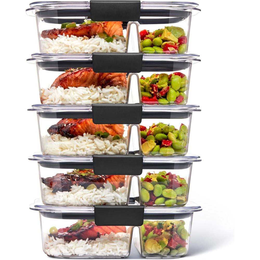 imageRubbermaid Brilliance BPAFree Food Storage Containers Medium Deep 47 Cup 2Pack Airtight ampamp LeakProof Microwave ampamp Dishwasher SafeSet of 5 285 Cup 2Compartment Containers
