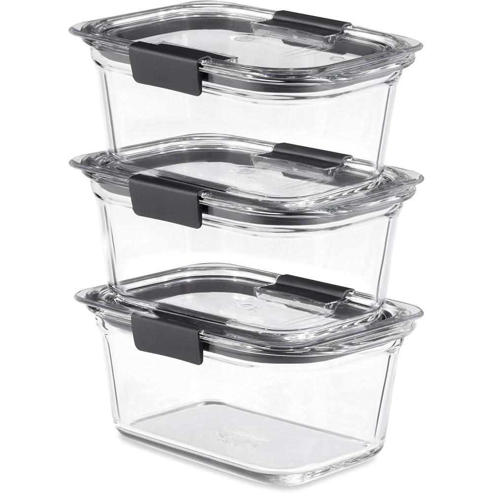 imageRubbermaid Brilliance Glass Round LeakProof 6Piece Set Food Storage Containers Food Containers with Lids Meal Prep ContainersSet of 3 47 Cup Containers