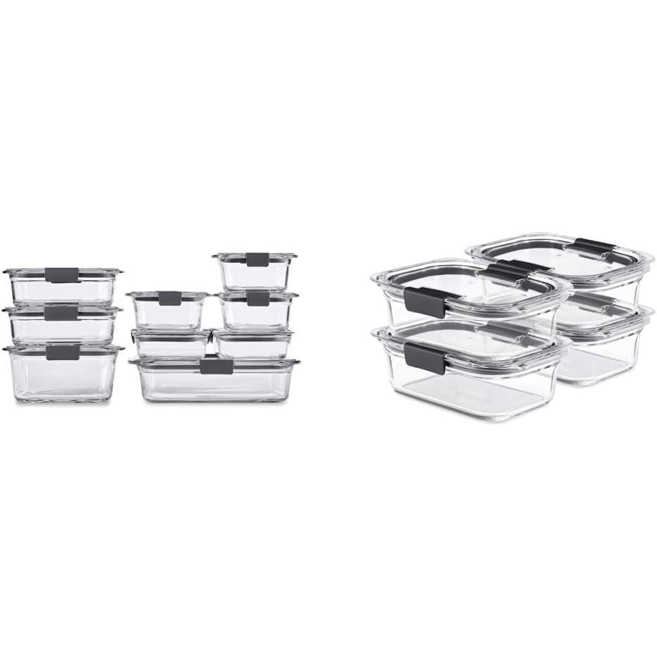 imageRubbermaid Brilliance Glass Storage Set of 9 Food Containers Clear ampamp Brilliance Glass Storage 32Cup Food Containers with Lids 4Pack 8 Pieces Total BPA Free and Leak Proof Medium Clear18Piece Set  Assorted