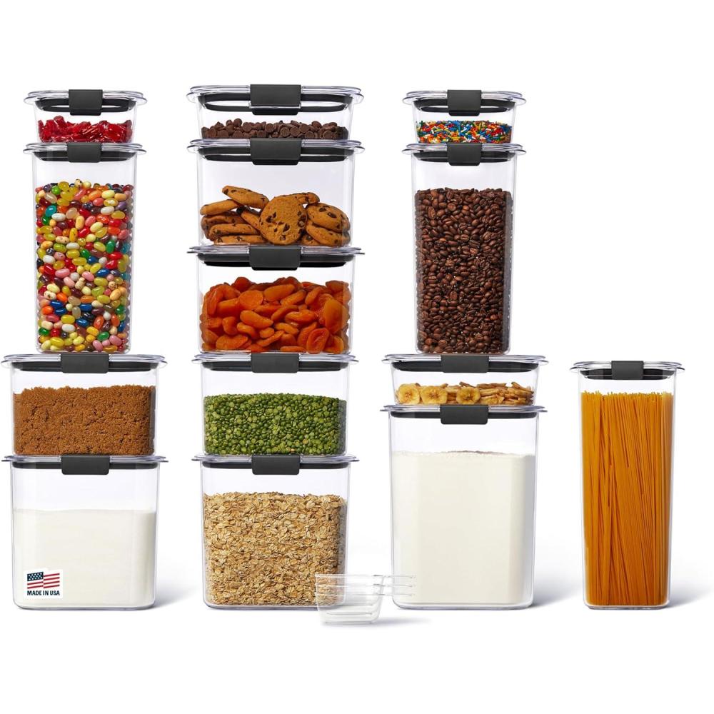 imageRubbermaid Brilliance Pantry 10 Piece Set Clear and Airtight Food and Pantry Storage ContainersSet of 14 Assorted Containers