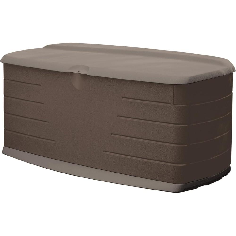 imageRubbermaid Extra Large Resin Outdoor Storage Deck Box with Seat 120 Gal Weather Resistant Brown Deck Organization for HomeBackyardPool ChemicalsToysGarden ToolsPorchPatio CushionsLarge