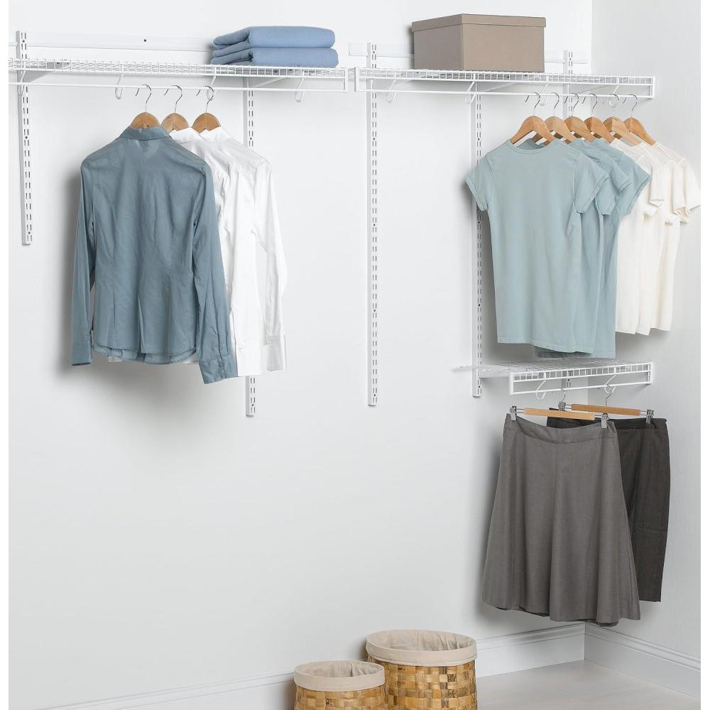 imageRubbermaid FastTrack MultiPurpose Closet Shelving Kit White Adjustable Pantry StorageOrganization for your ClothesShoesFoodCleaning Supplies48 Feet