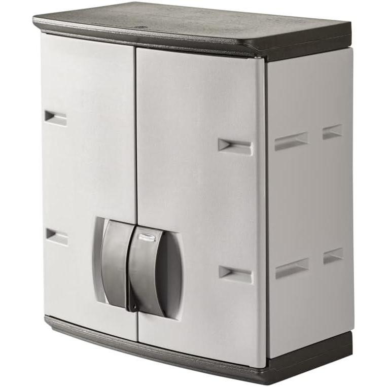 imageRubbermaid Freestanding Storage Cabinet with Doors 18quotD x 36quotW x 37quotH Medium GrayBlack TwoShelf Lockable Cabinet for IndoorOutdoorGarage Storage for Garden ToolsLawn Care AccessoriesSmall