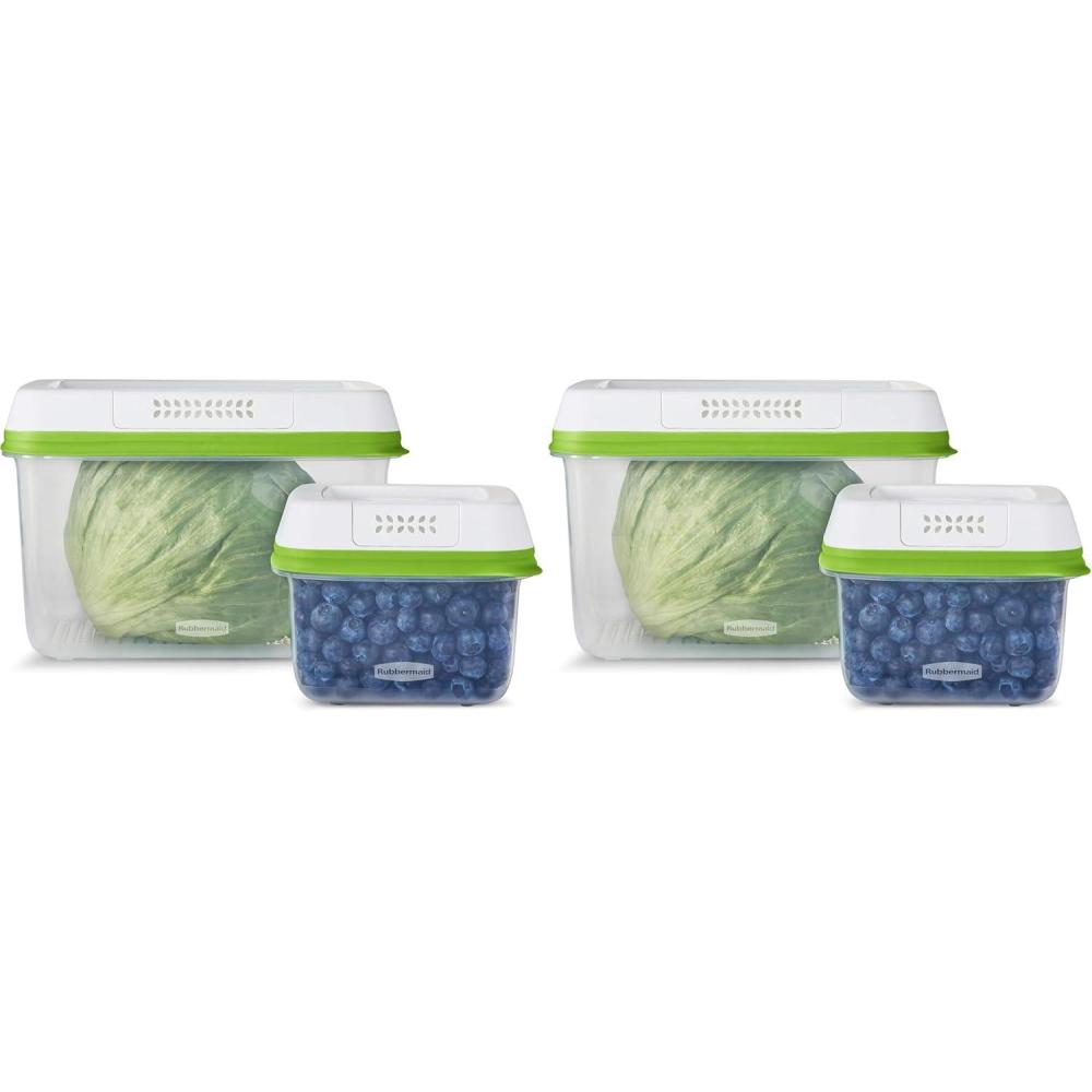 imageRubbermaid FreshWorks Produce Saver Medium and Large Storage Containers 8Piece Set Set of 4 Med ampamp Lg Clear2 count Pack of 2