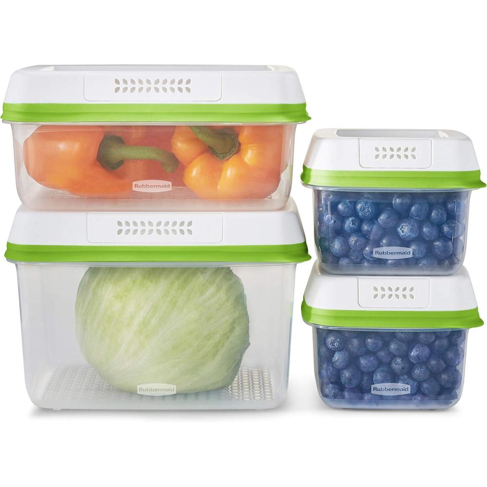 imageRubbermaid FreshWorks Produce Saver Medium and Large Storage Containers 8Piece Set Set of 4 Med ampamp Lg ClearSet of 4  Med  Lg