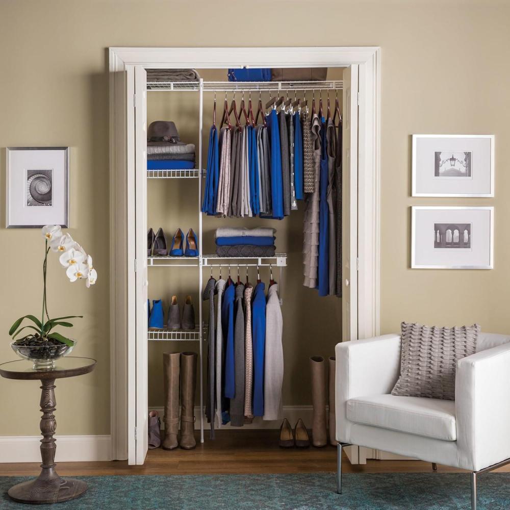 imageRubbermaid Full Closet Organization Shelf System Direct Wall Mount Adjustable from 35 Ft Mounting Hardware Kit Included White Wire Shelving Organizer System for HomeLaundryMudroomPantry