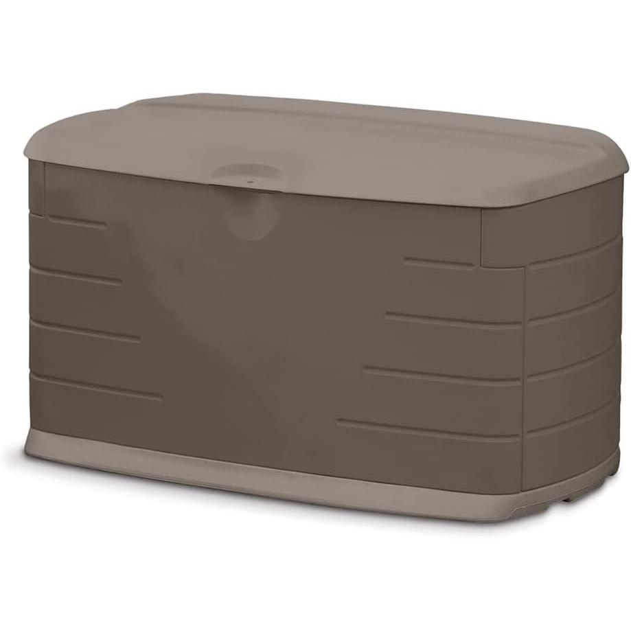 imageRubbermaid Medium Resin Outdoor Storage Deck Box 73 Gal Weather Resistant Brown Deck Organization for HomeBackyardPool ChemicalsToysGarden ToolsPorchPatio CushionsMedium