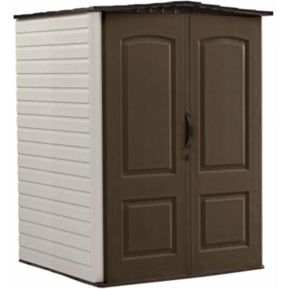 imageRubbermaid Medium Vertical Resin Outdoor Storage Shed With Floor 5 x 4 Ft Weather Resistant Brown Organization for HomeBackyardPoolGardenLawn Tools5x4