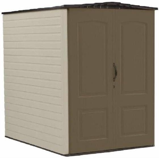 imageRubbermaid Medium Vertical Resin Outdoor Storage Shed With Floor 5 x 4 Ft Weather Resistant Brown Organization for HomeBackyardPoolGardenLawn Tools5x6