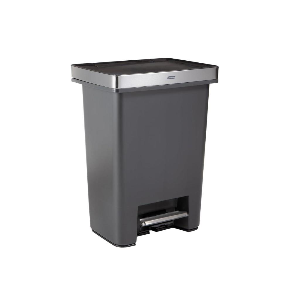 imageRubbermaid Premier HighCapacity StepOn Trash Can 19 Gallon Single or Dual Stream Trash or Recycling Charcoal StainlessSteel Rim Lid Lock Quiet Lid for HomeKitchenGarageApartmentMetal Rim
