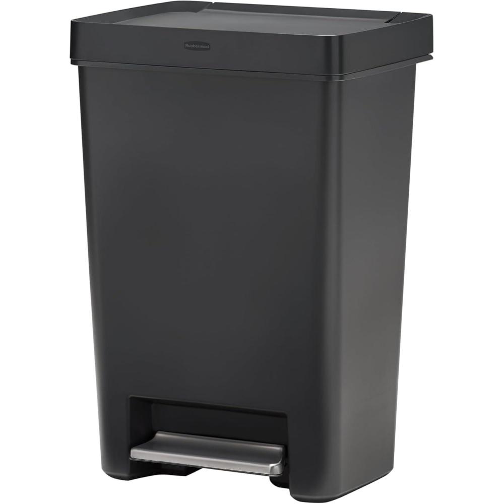 imageRubbermaid Premier Series IV StepOn Trash Can for Home and Kitchen 124 Gallon Stainless Steel Lid Charcoal for HomeKitchenGarageApartmentOffice124G  Classic Plastic