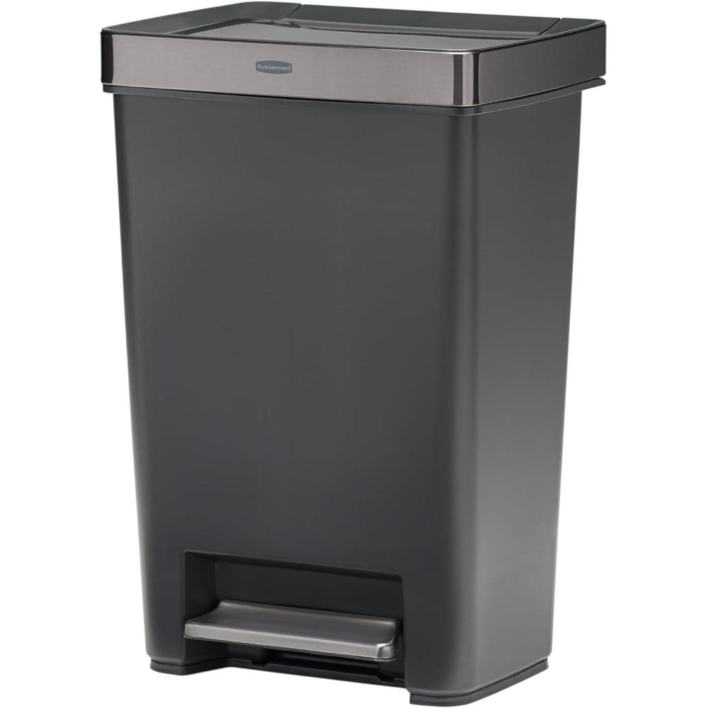 imageRubbermaid Premier Series IV StepOn Trash Can for Home and Kitchen 124 Gallon Stainless Steel Lid Charcoal for HomeKitchenGarageApartmentOffice124G  Metal Accents