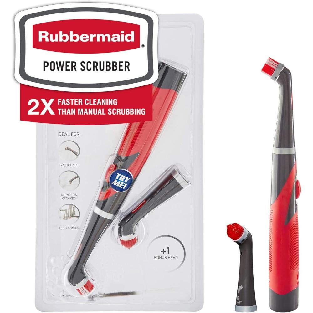 imageRubbermaid Reveal Power Scrubber with MultiPurpose ampamp Grout Head Cordless Electric Battery Powered Scrub Brush Water Resistant for HomeKitchenBathroomGroutTileShowerTubPower Scrubber Combo Kit