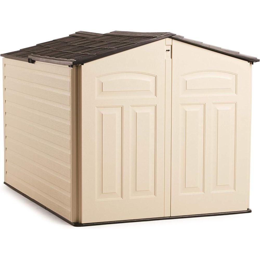 imageRubbermaid SlideLid Resin Outdoor Storage Shed 5 x 65 FtWeather Resistant BeigeBrown Organization for HomeBackyardGarden ToolsLawn MowerBike StoragePool SuppliesSandstone
