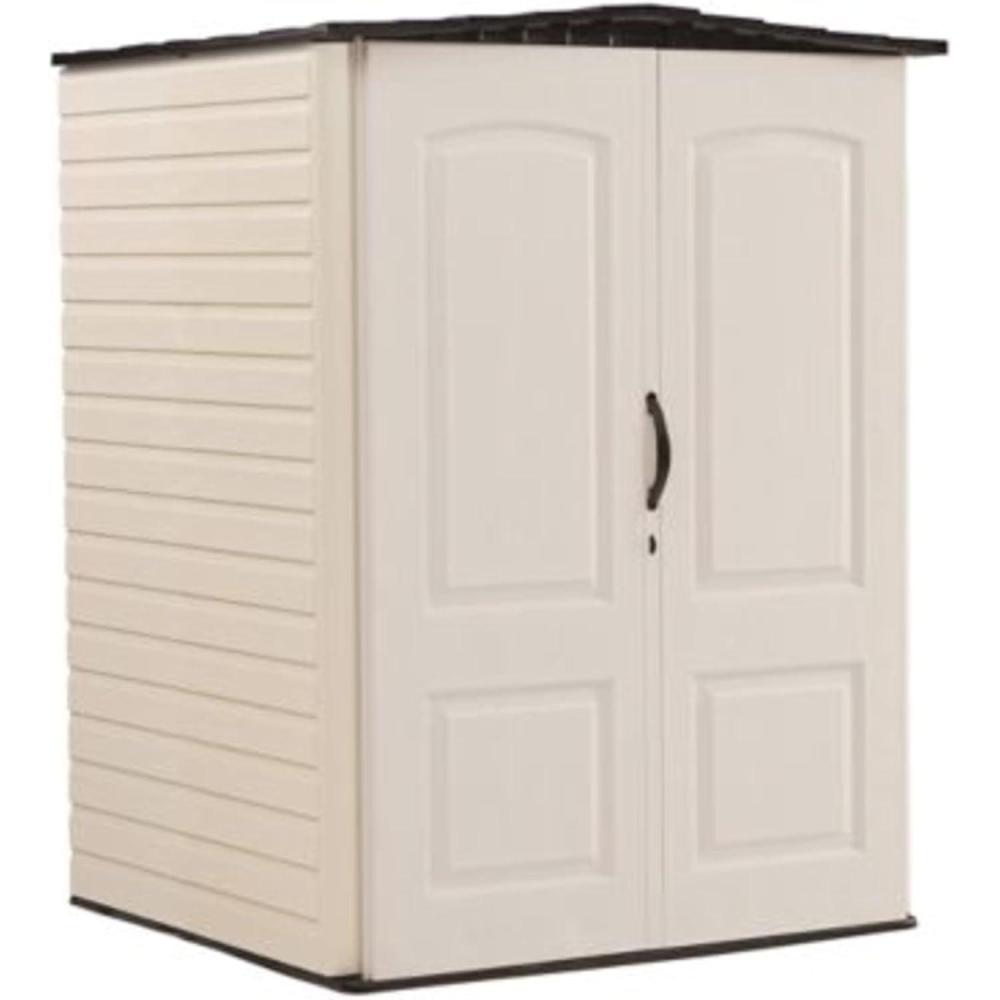 imageRubbermaid Small Vertical Resin Outdoor Storage Shed With Floor 23 x 46 Ft Weather Resistant BeigeBrown Organization for HomeBackyardPool ChemicalsToysGarden ToolsPorchPatio Cushions5x4
