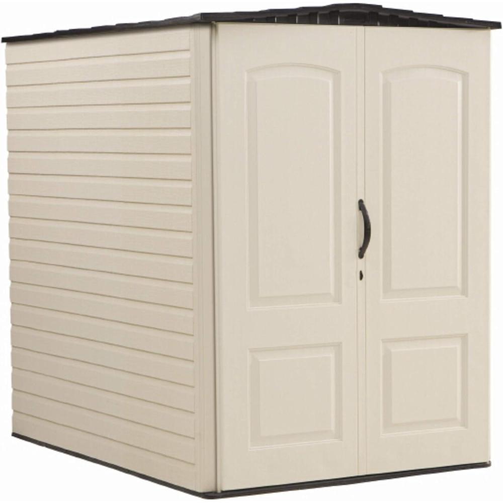 imageRubbermaid Small Vertical Resin Outdoor Storage Shed With Floor 23 x 46 Ft Weather Resistant BeigeBrown Organization for HomeBackyardPool ChemicalsToysGarden ToolsPorchPatio Cushions5x6