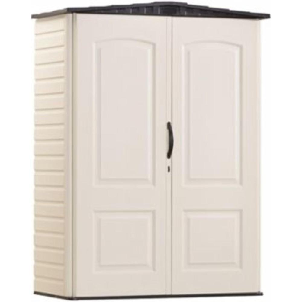 imageRubbermaid Small Vertical Resin Outdoor Storage Shed With Floor 23 x 46 Ft Weather Resistant BeigeBrown Organization for HomeBackyardPool ChemicalsToysGarden ToolsPorchPatio Cushions5x2