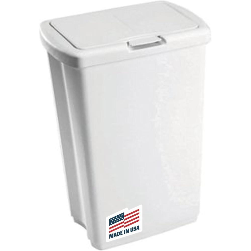 imageRubbermaid Spring Top Trash Can with Lid 13 Gallon Gray Plastic Garbage Bin for HomeKitchenOfficeGarageWhite