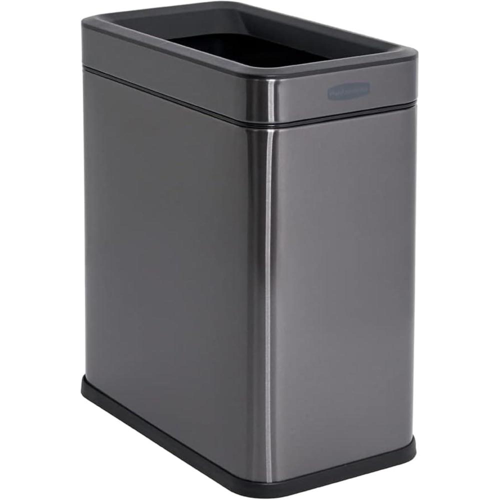 imageRubbermaid Stainless Steel Slim StepOn Trash Can 26Gallon Charcoal Wastebasket with Lid for HomeBathroomKitchenOpen Top