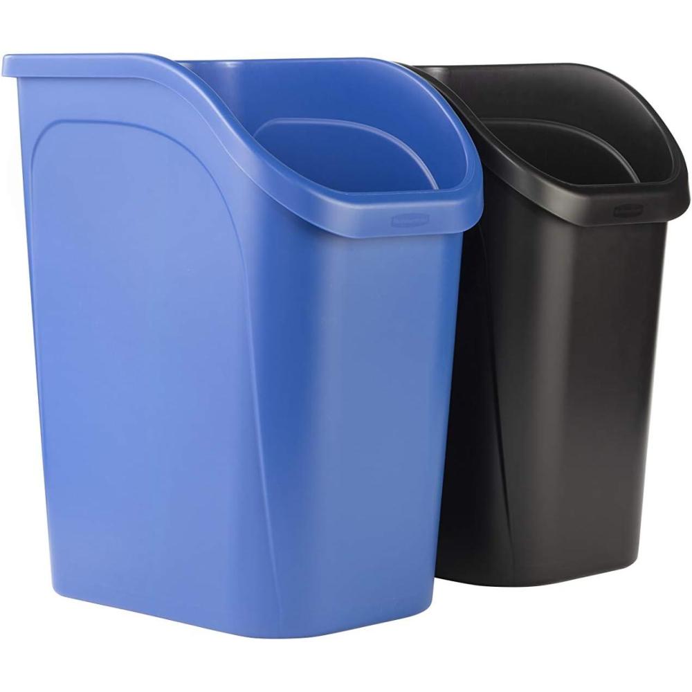 imageRubbermaid Undercounter Small Trash Can 2 Pack Blue and Black for RecyclingWaste 94Gallon Fits under SinkDeskCabinet for use in KitchenBathroomOffice
