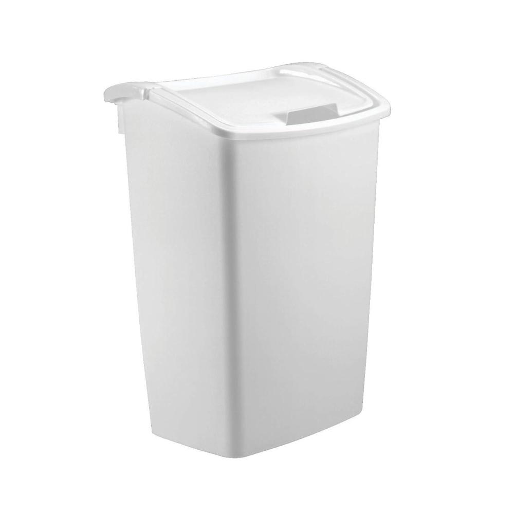 imageRubbermaidWhite DualAction Swing Lid Trash Can 1125 Gallon for HomeKitchenBathroomGarbageWhite