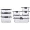 Rubbermaid Brilliance Glass Storage Set of 9 Food Containers, Clear & Brilliance Glass Storage 3.2-Cup Food Containers with Lids, 4-Pack (8 Pieces Total), BPA Free and Leak Proof, Medium, Clear(18-Piece Set  Assorted)