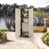 Rubbermaid Compact Vertical Resin Storage Shed With Floor (2 x 2.5 Ft), Weather Resistant, Beige/Brown, Organization for Home/Backyard/Garden Tools/Porch/Patio Cushions/Pool Chemicals/Toys