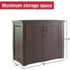Rubbermaid Decorative Outdoor Storage Cabinet (123 Gal), Weather Resistant, Brown, Organization for Home/Backyard/Pool Chemicals/Toys/Garden Tools/Porch/Patio Cushions(Dark Teak)