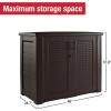 Rubbermaid Decorative Outdoor Storage Cabinet (123 Gal), Weather Resistant, Brown, Organization for Home/Backyard/Pool Chemicals/Toys/Garden Tools/Porch/Patio Cushions(Black Oak)