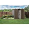 Rubbermaid Medium Vertical Resin Outdoor Storage Shed With Floor (5 x 4 Ft), Weather Resistant, Brown, Organization for Home/Backyard/Pool/Garden/Lawn Tools(5’x6′)