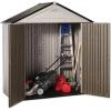 Rubbermaid Resin Outdoor Storage Shed With Floor (7 x 3.5 Ft.) Weather Resistant Brown/Grey Organization for Home/Lawn Mower/Backyard Equipment/Bike Storage/Pool Supplies(Gray/Brown)